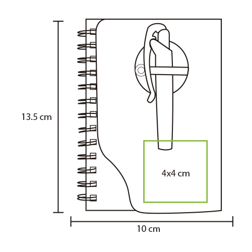 Libreta de plástico con bolígrafo.